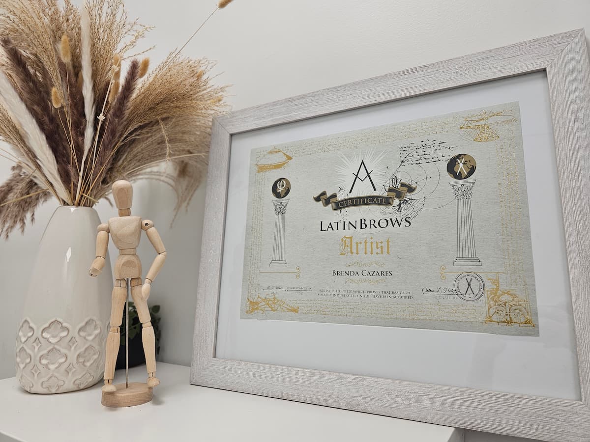 Professional Phi Academy certification awarded to Brenda Cazares for excellence in micropigmentation techniques. National City tattoo and PMU expert officially certified by PhiAcademy.