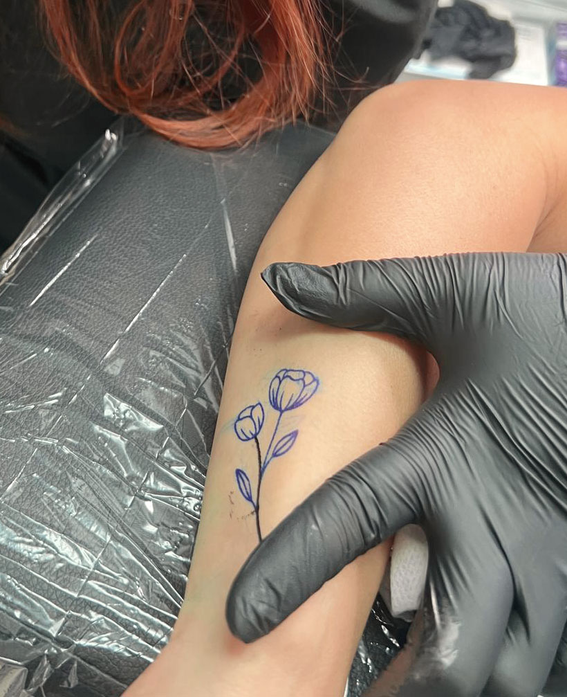 Delicate tiny and fine line tattoo on the forearm, created by Brenda Cazares, National City-based artist specializing in minimalist tattoos, micropigmentation, and permanent makeup.
